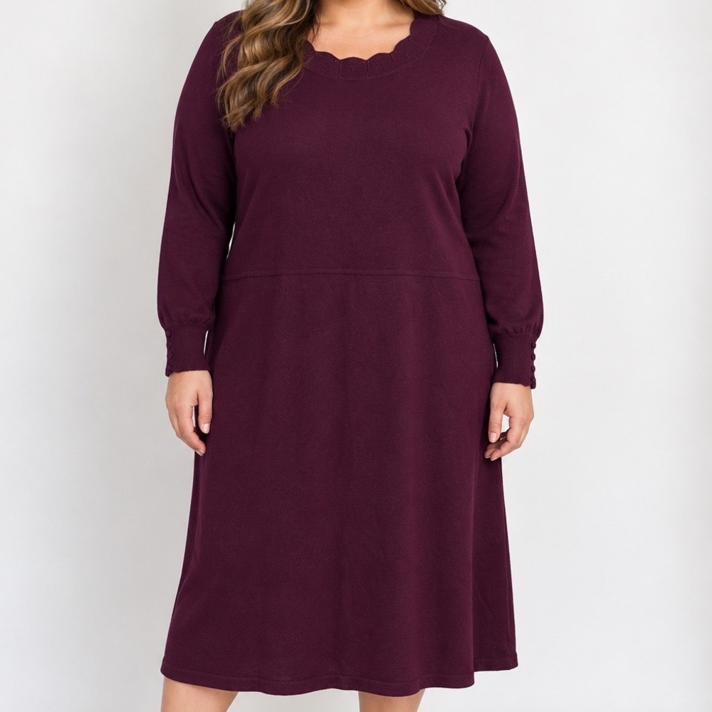 Talbots 3X Merino Wool Sweater Dress Purple Long Sleeve Plus Size Midi